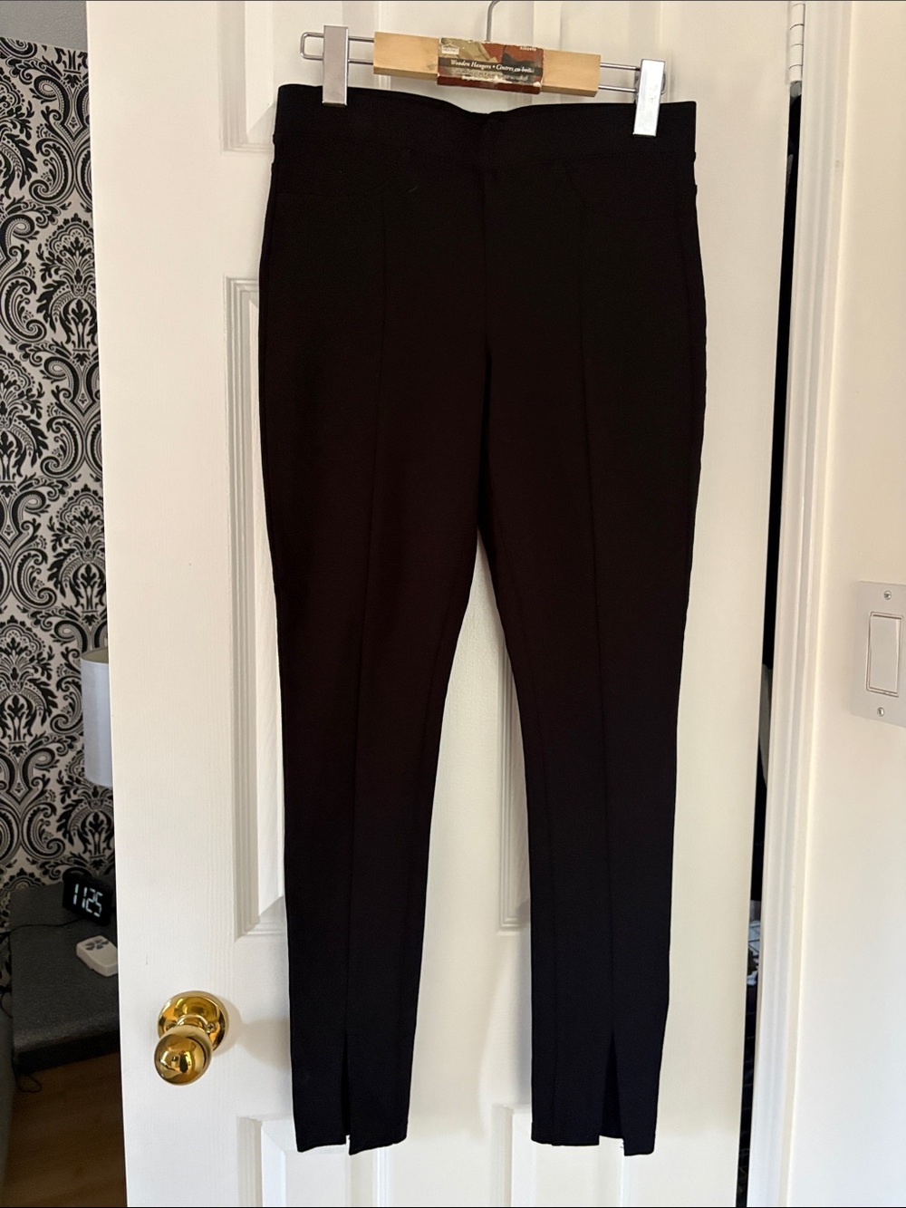 Blank NYC Black Tailored Ponte Ankle Pants with front slit and back pockets
